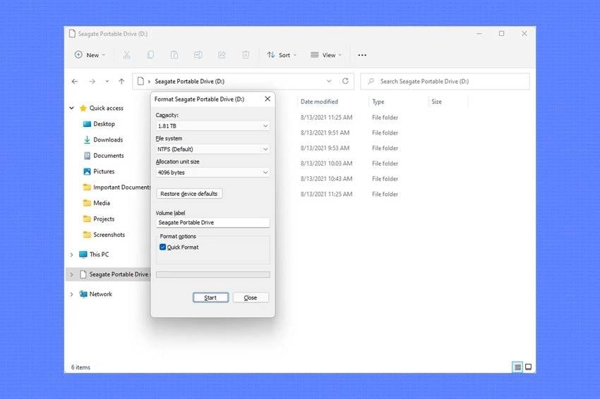 reset seagate external hdd in file explorer