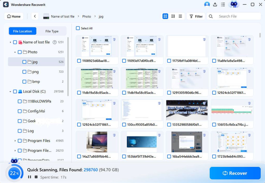 browse and select lost RE9 BIN save files for recovery