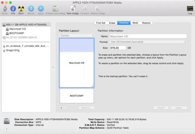 redimensionner la partition en utilisant disk utility