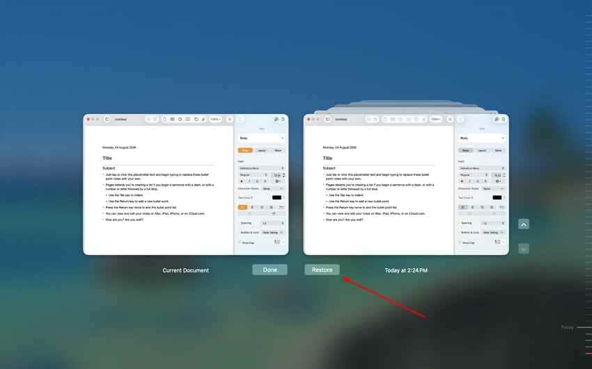 browse an earlier mac document version