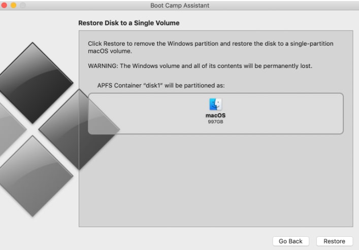 restore disk to a single mac partition