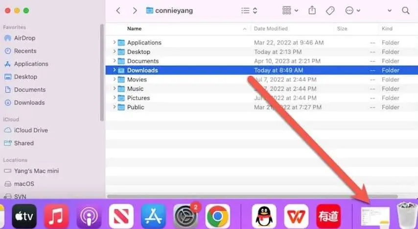 download folder location on dock 