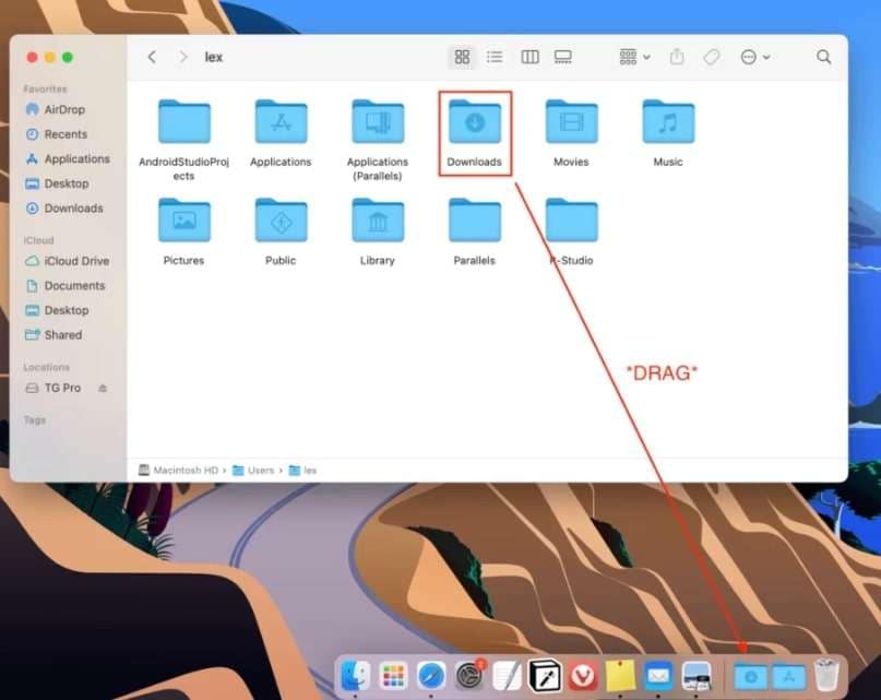 drag download folder to dock 