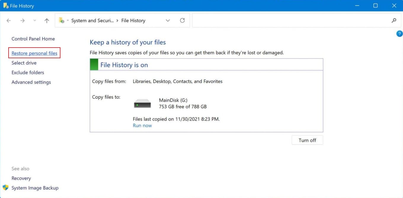 récupérer des fichiers m4v à partir de l'historique des fichiers de Windows