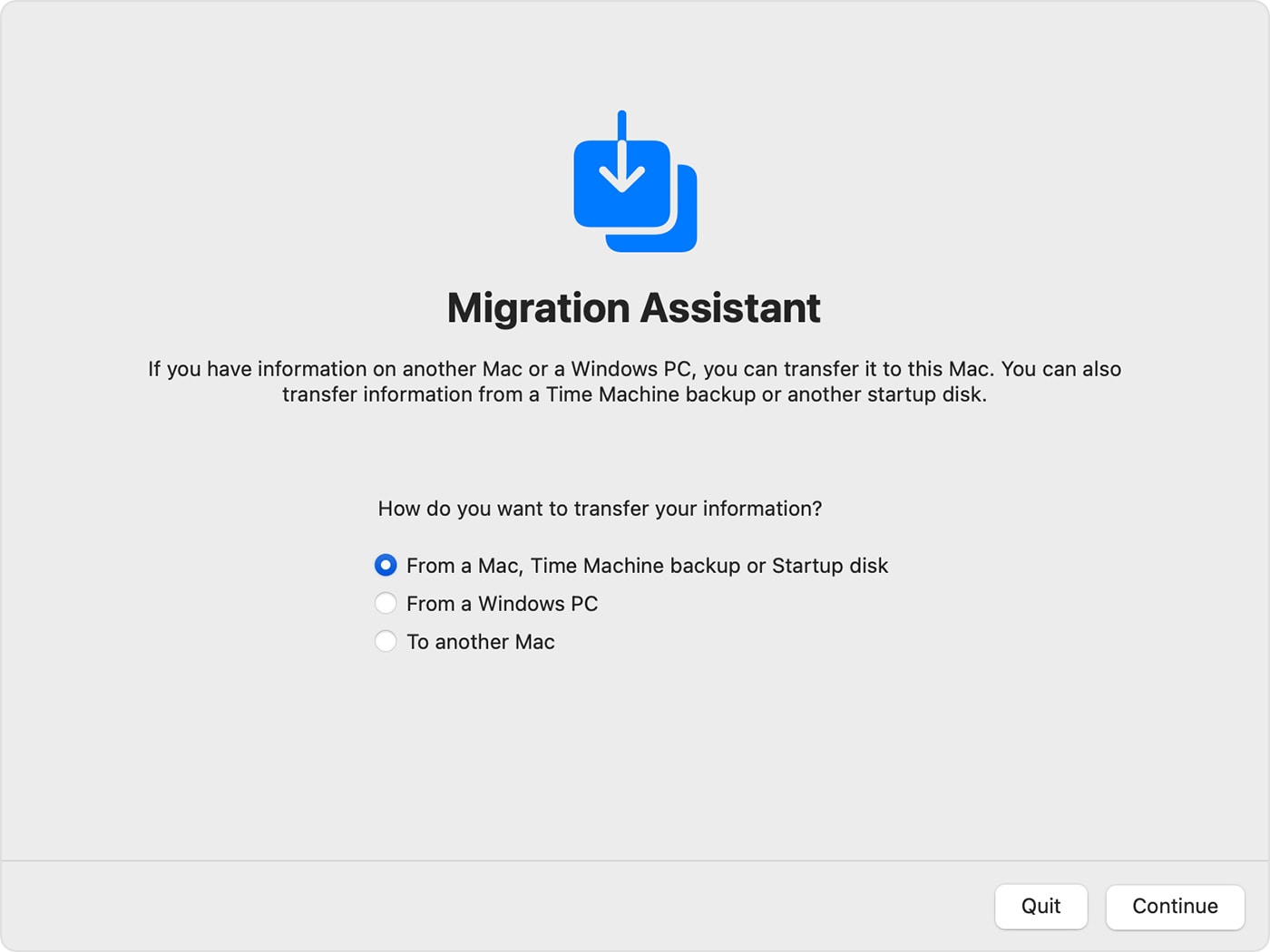migration assistant information transfer 
