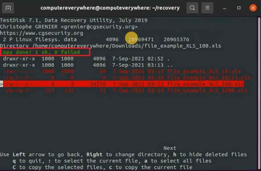 recover files via testdisk