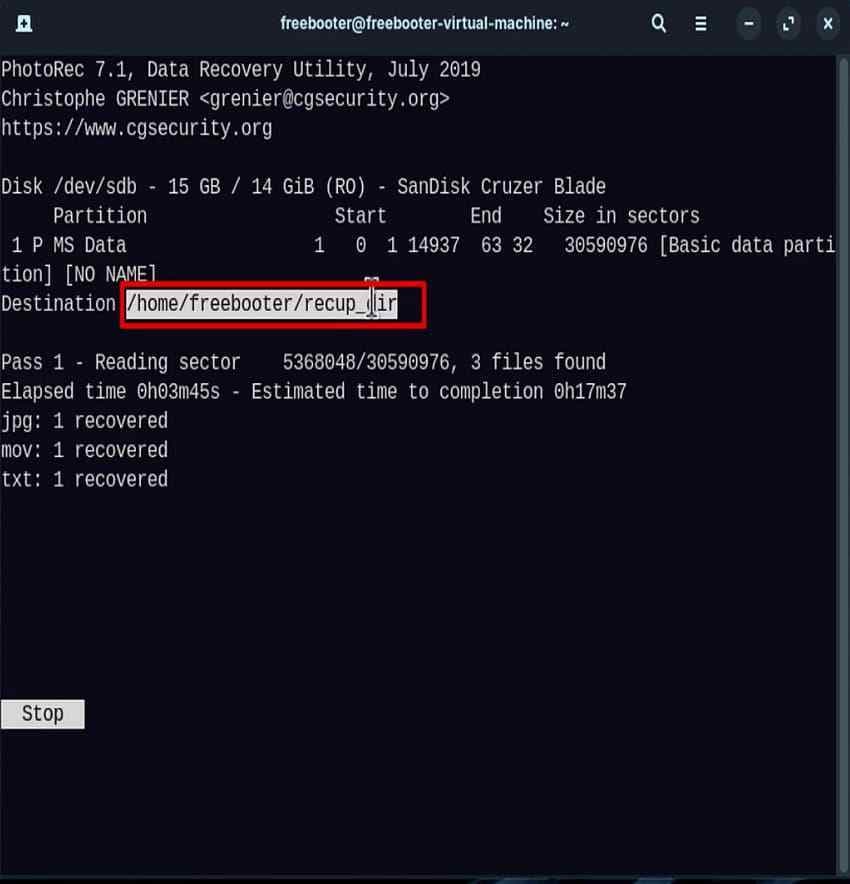 restore files via photorec