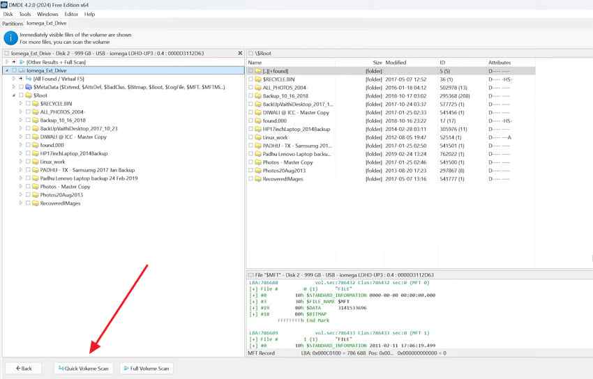 select linux drive to scan