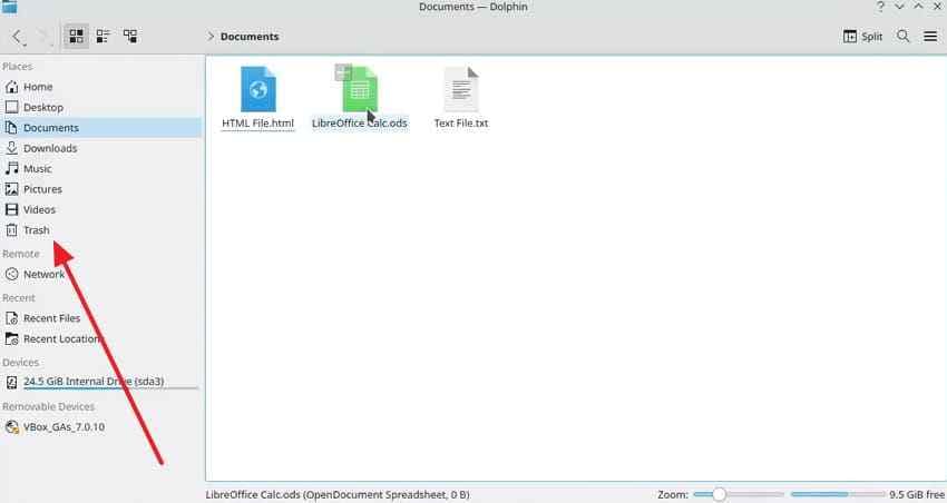 check kde trash folder