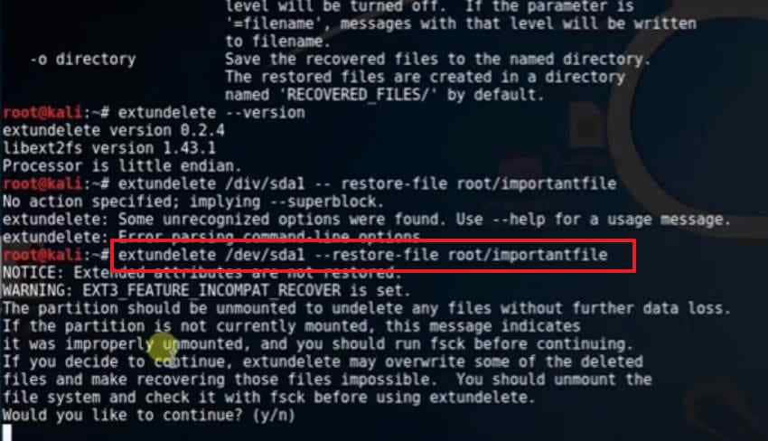 run extundelete command