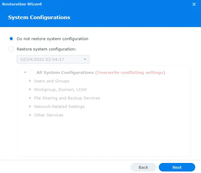 ripristinare le configurazioni del sistema