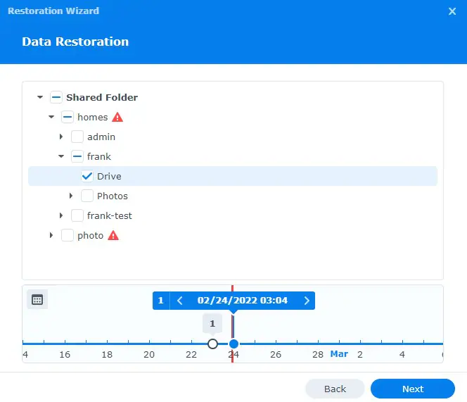 sélectionner les fichiers ou les versions à restaurer