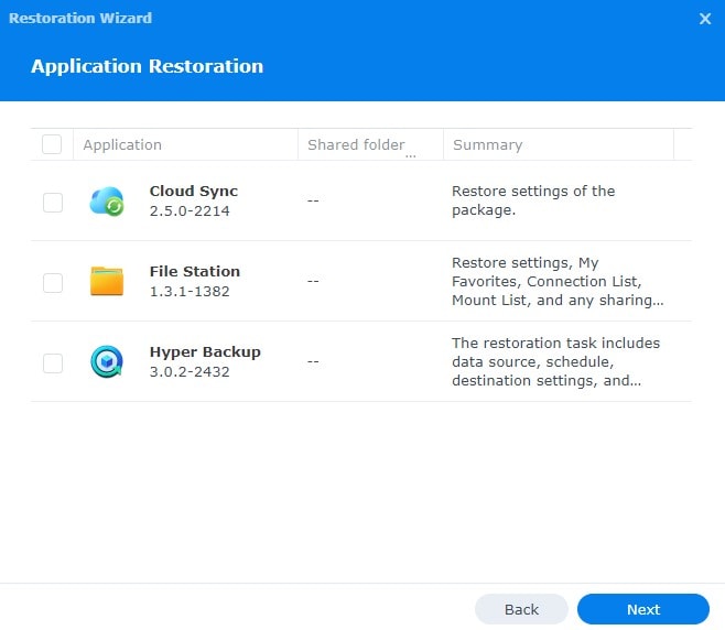 restore synology applications