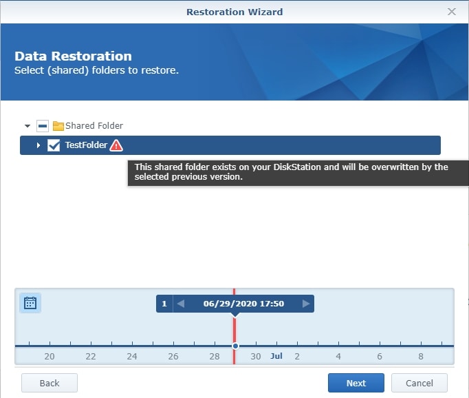 select folders for data restoration