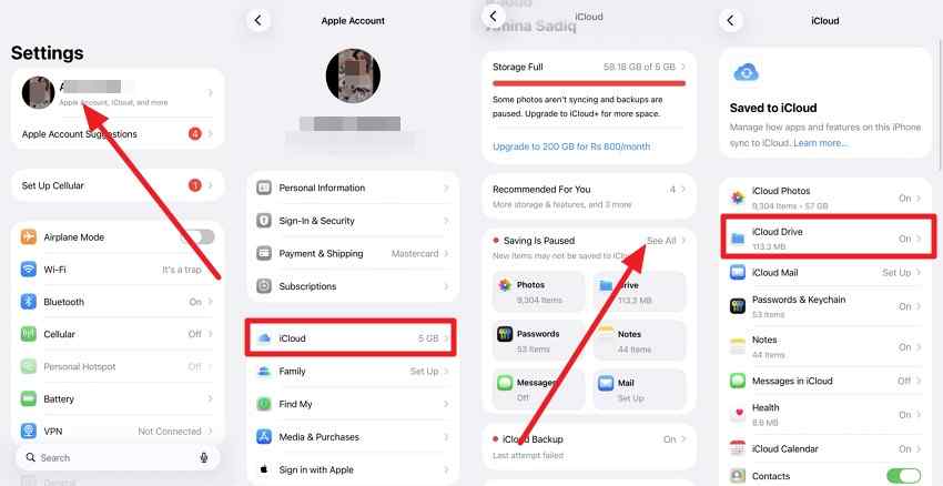 check whatsapp icloud settings