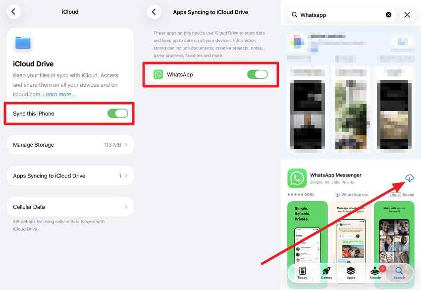 enable whatsapp in icloud drive