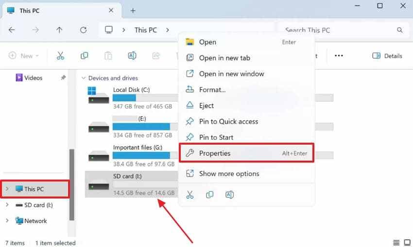 access sd card properties