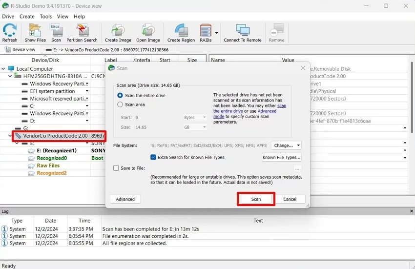 choose patriation to start scanning