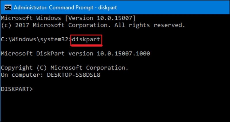 open diskpart on command prompt