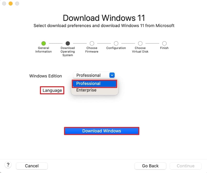 choose options click download windows