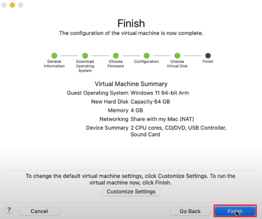tap on the finish button