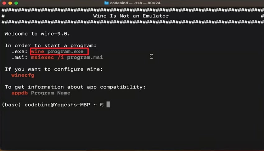 enter the command wine