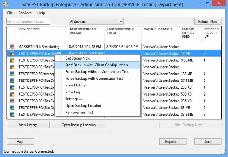 ferramenta de administração corporativa safe pst backup