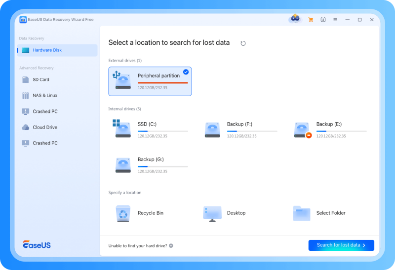 easeus data recovery wizard 20 interface