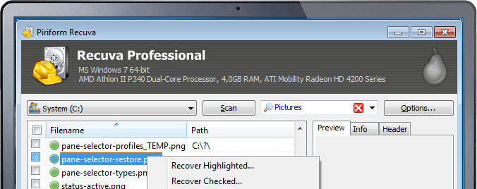 recuva interface shown on the current official product page