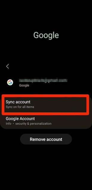 sync the google account