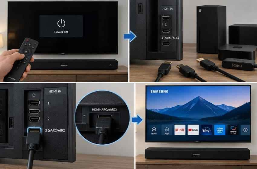 refresh samsung soundbar arc connection with other hdmi devices disconnected