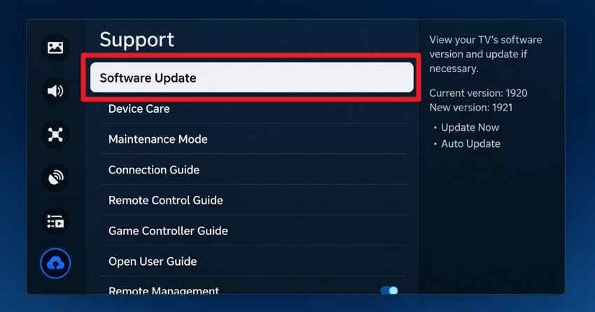 check samsung tv software update