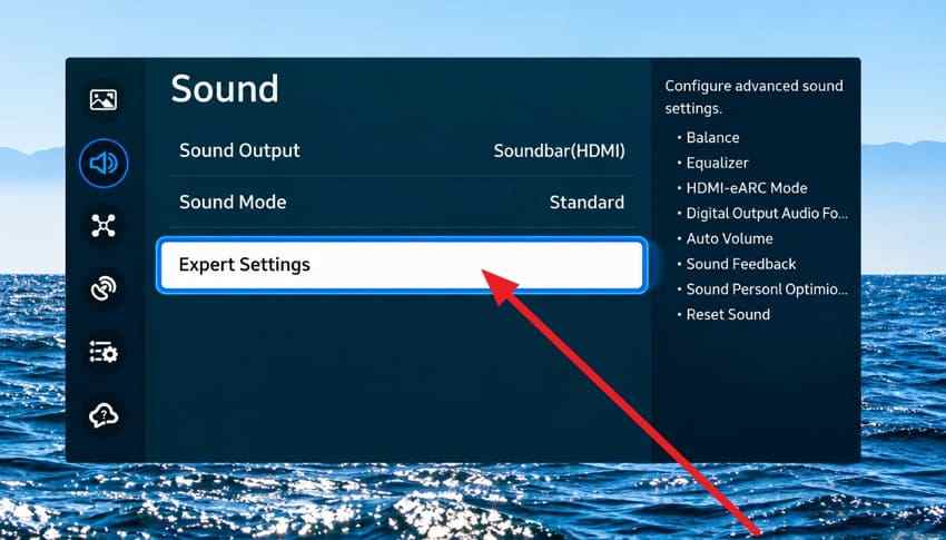 open samsung tv sound expert settings