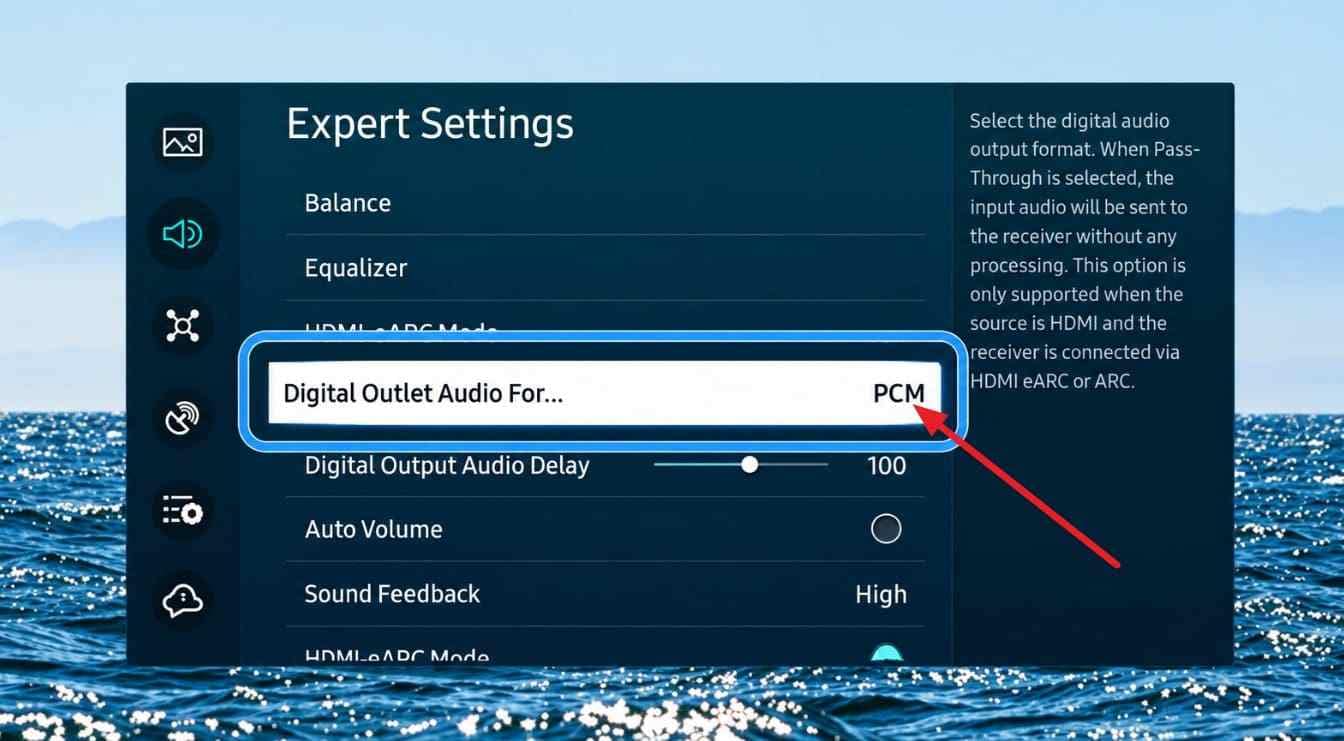 select pcm digital output audio format on samsung tv