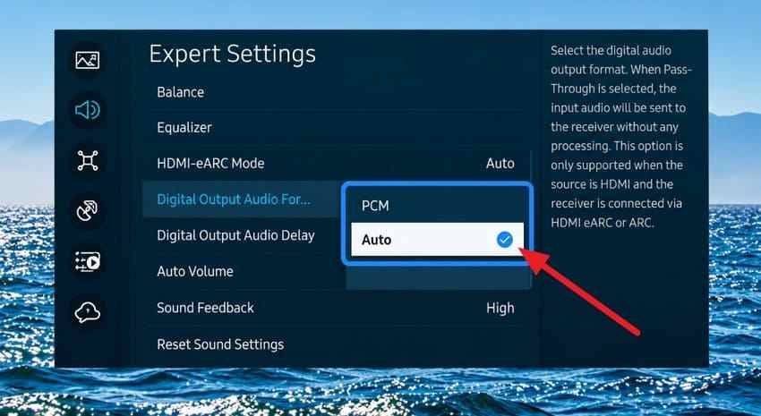select auto digital output audio format on samsung tv