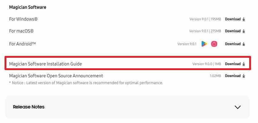 samsung magician installation guide download listing