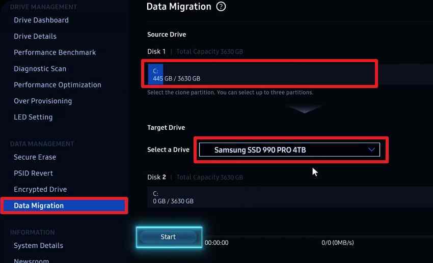 samsung magician data migration start control