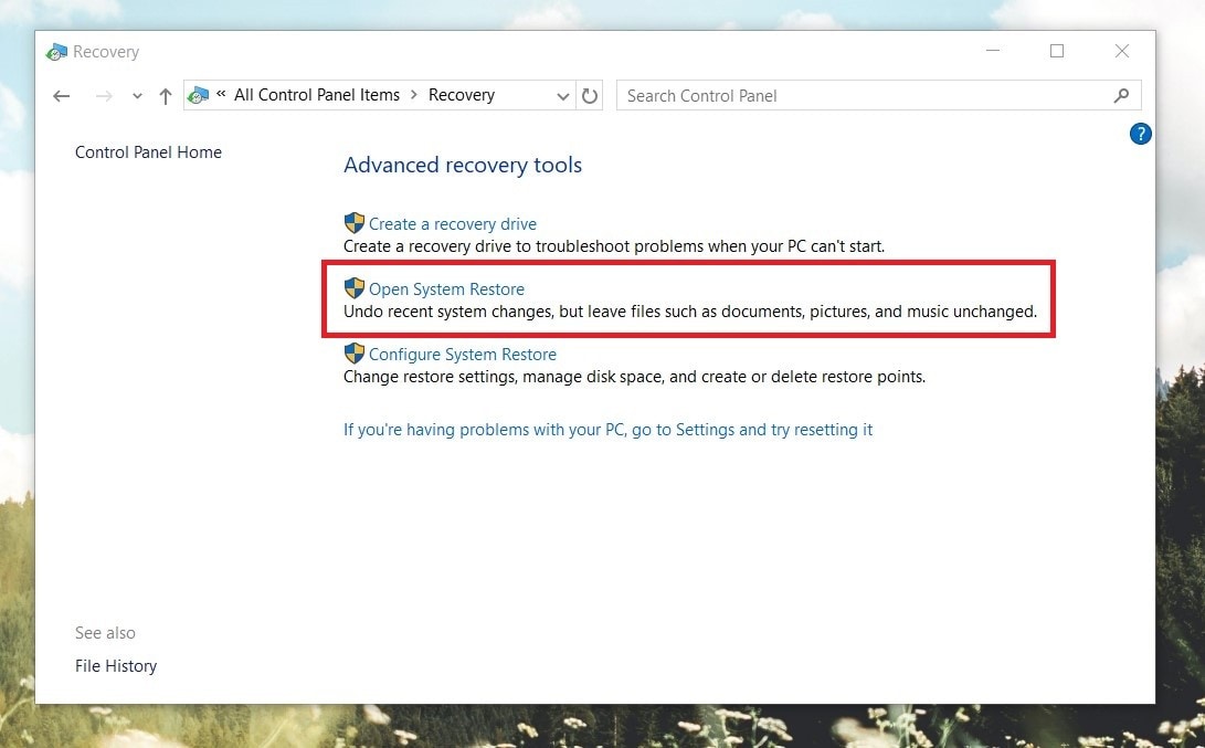 open system restore to run recovery