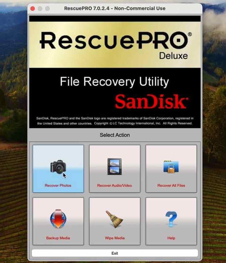 older rescuepro deluxe mac interface showing photo video and file recovery choices