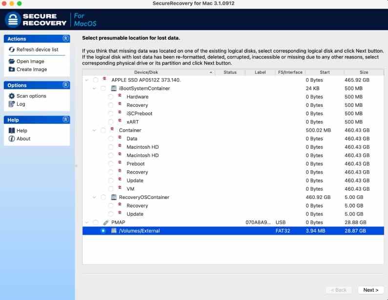 secure recovery for mac device selection screen from an earlier release