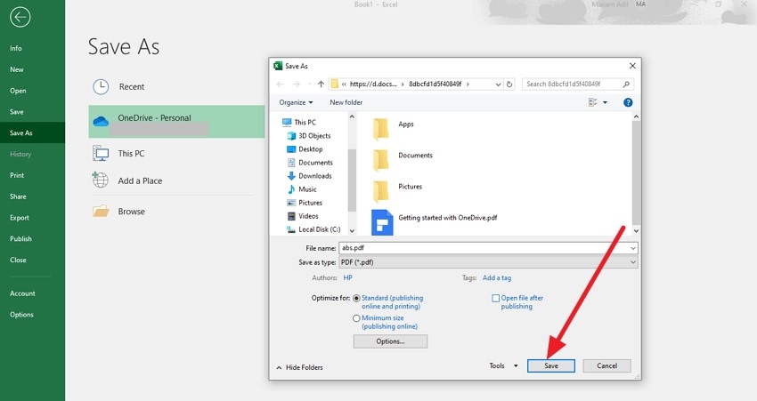 select pdf format and save