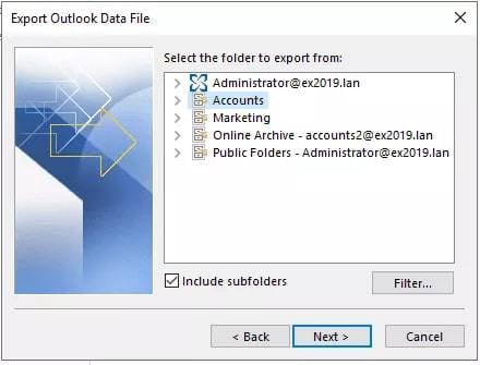 select the emails files to backup