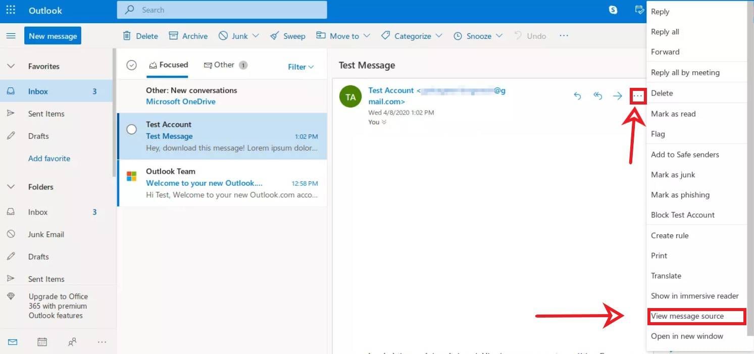 find message sources on outlook