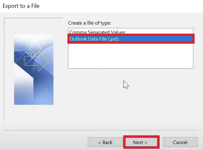 how to select .pst file