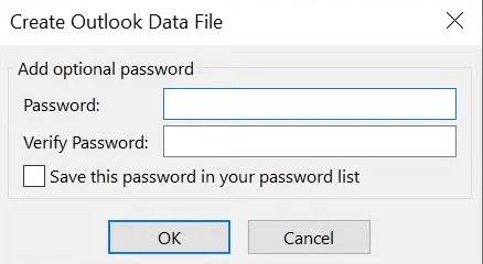 create a password for outlook email backup