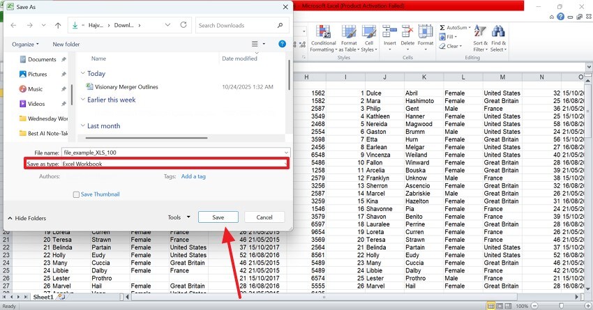 change file ocation and save