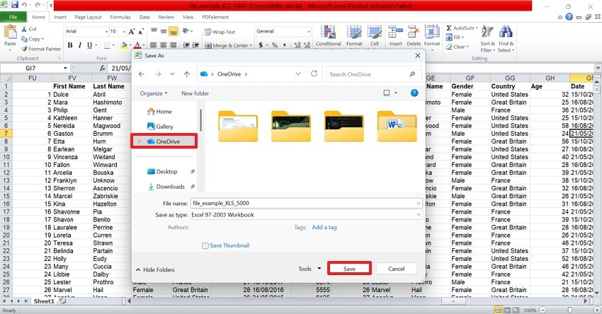 save file on onedrive