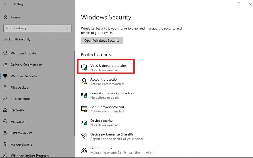 opt for virus and threat protection