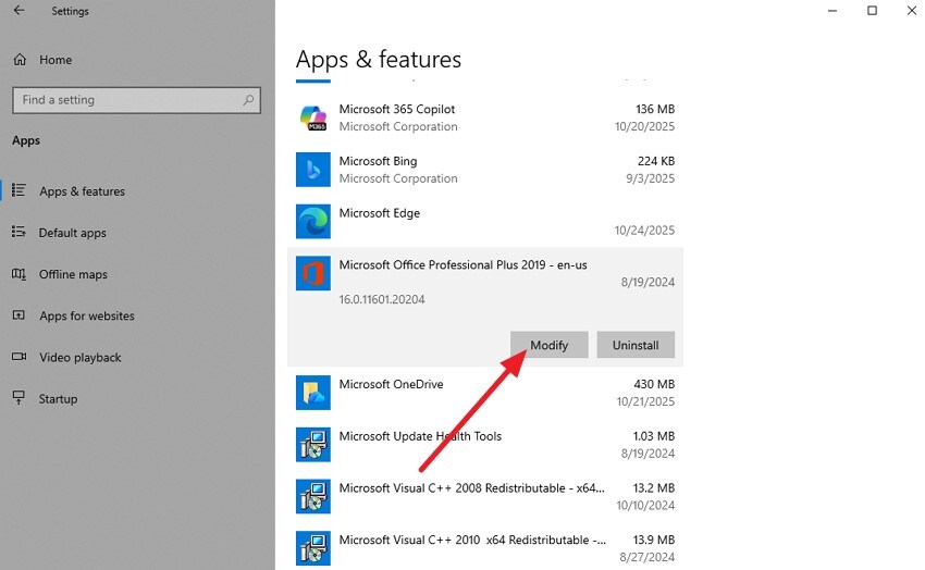 select app press modify