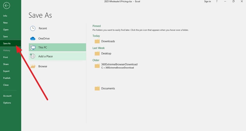 choose save as option